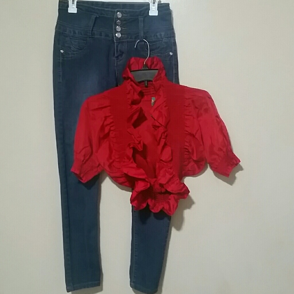 High Waist Skinny Jean N Belero in Red